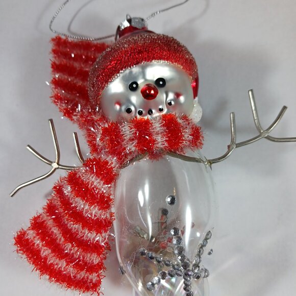 Snowman Ornament Hand Blown Glass Twisted Ice Christmas Tree - Picture 2 of 9